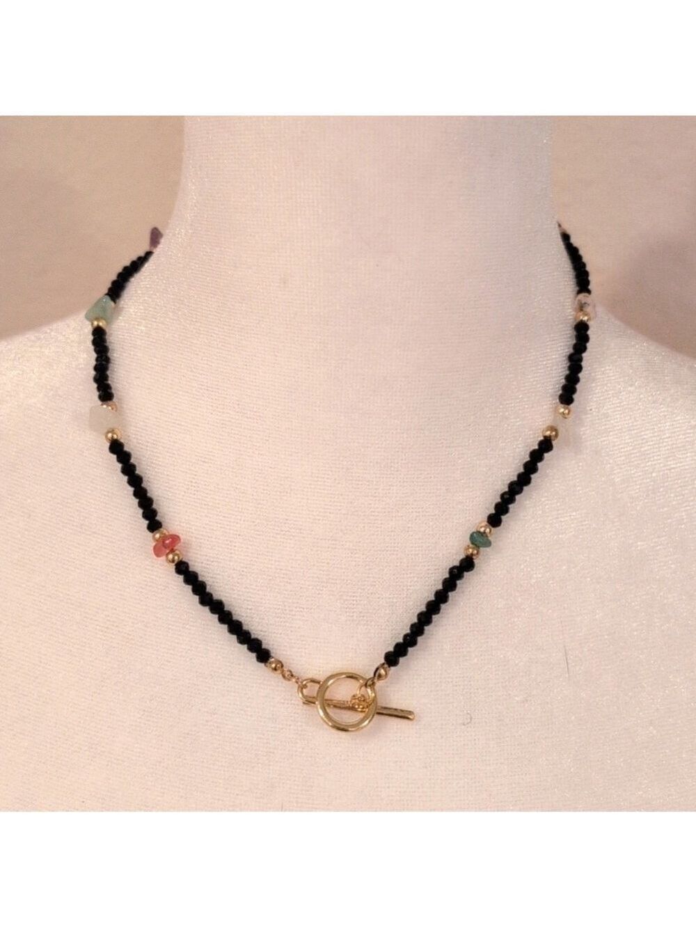Bohemian handmade beaded necklace, choker.Glass beads with natural stones .